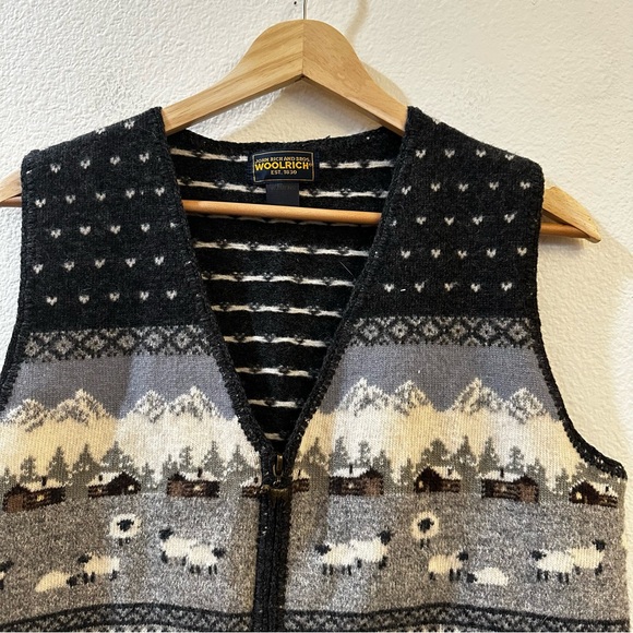 Woolrich Vintage Womens Onxy Heather Lambswool Sheep Farm Mountain Zipper Vest S - Picture 2 of 10